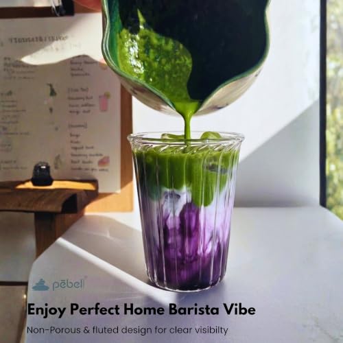 Image of PEBELLIFEWARE Matcha Fluted Conical Glass Mugs (Set of 2) - Hand-Blown Borosilicate Clear Drinking Glasses 345ml for Coffee, Matcha, Smoothie & Layered Drinks - Microwave & Dishwasher Safe