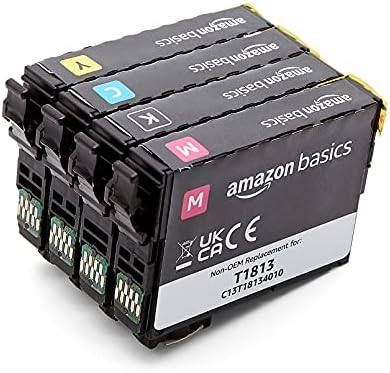 Amazon Basics Remanufactured High-Yield Inkjet Cartridge, Replacement for Epson 18, XL, Black, Cyan, Magenta, Yellow, Pack of 4