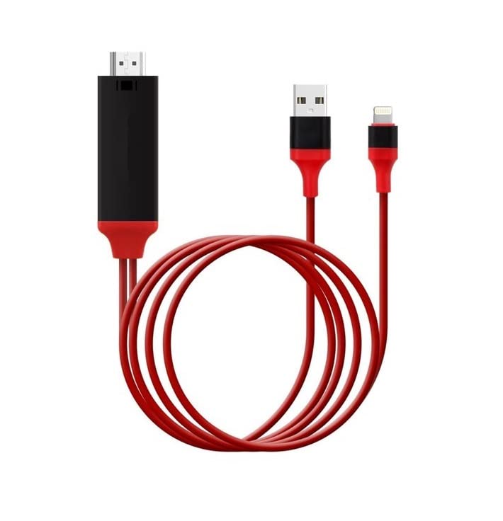 E-TECH HDMI Cable Compatible With iPhone/iPad, HDMI Adapter Cord For iPhone,1080P Digital AV Converter For iPhone 11/XR/XS/X/8/7/6 to TV/Projector, Plug and Play, 6 Feet - Red