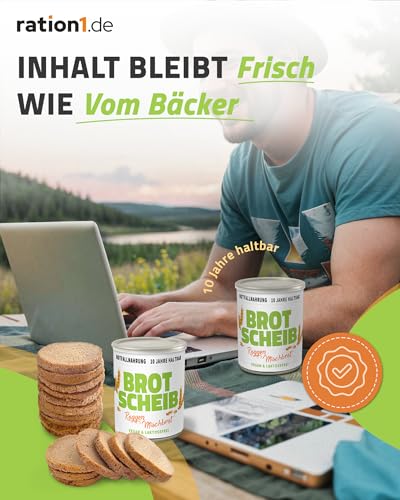 ration1 Dosenbrot Roggen-Mischbrot 1 x 350 g – vegan, laktosefrei & 10 Jahre haltbar – Brot in der Dose für Camping, Outdoor, Notfall & Langzeitnahrung