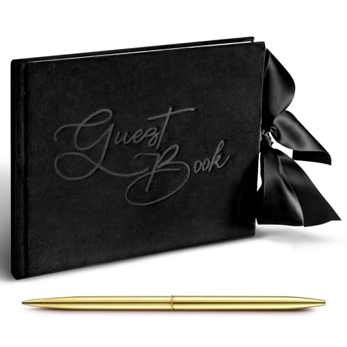 Image of Panelee Wedding Guest Book with Pen Black Velvet Reception 144 Page Sign in Book Wedding Memory Papers Elegant Guestbook for Bridal Shower Party Guest Visitor