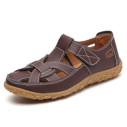 Genérico Sandalias cómodas para mujer para el ocio diario y las vacaciones al aire libre con diseño de punta cerrada, correa ajustable y estilo transpirable para el verano. (Coffee, 38)