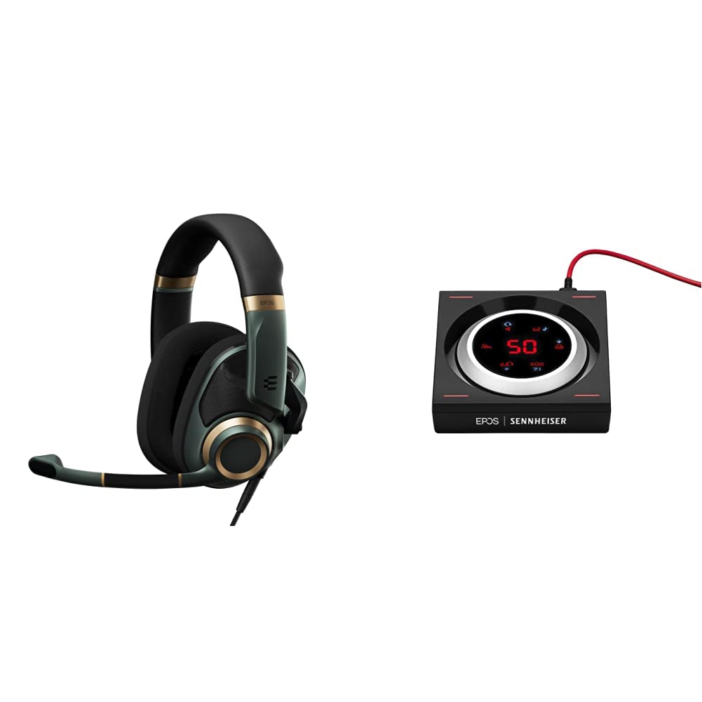 EPOS H6Pro - Open Acoustic Gaming Headset with Mic (Green) & GSX 1000 Gaming Audio Amplifier/Externa