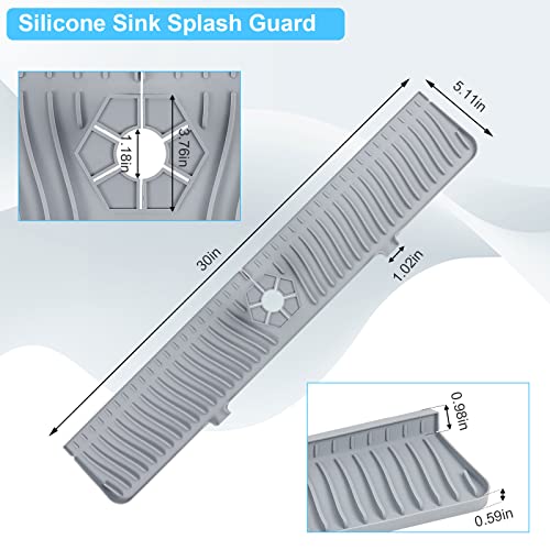 Image of Derlights 30 inch Sink Splash Guard Mat,Silicone Faucet Handle Drip Catcher Tray, Longer Silicone Sink Mat for KitchenBathroom, Drip Protector Splash Countertop (gray)