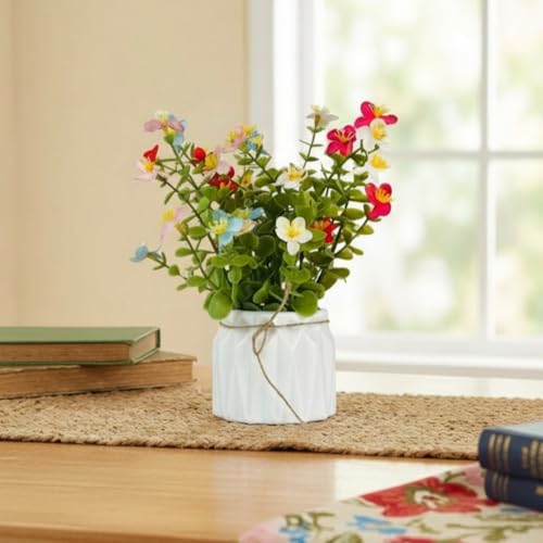 Image of Dekorly Artificial Lavender Plant in White Pot, 18cm - Realistic Faux Flower Arrangement for Home & Office Decor (Set of 1) (1, New Fern Filler)