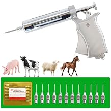 50ML Livestock Syringe Injector, Continuous Semi-Automatic Syringe with 12 Needles