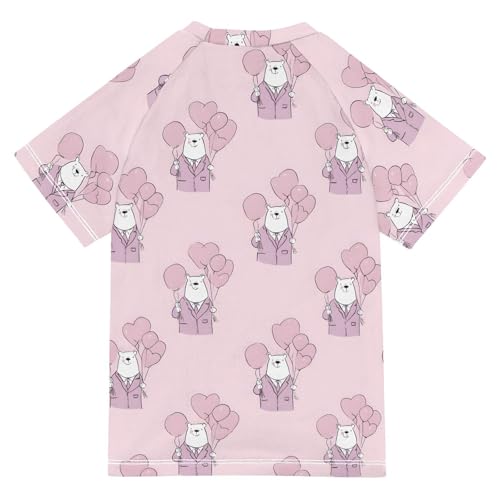 ALAZA Kids Rash Guard Girls Toddler Swim Shirts Short Sleeve Bear Balloon Cute UPF 50+ 3T2