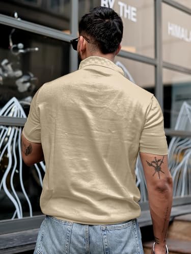 Image of Maniac || Mens || Solid Textured || Half Zip || Polo Neck || Half Sleeve || Cotton || T-Shirt