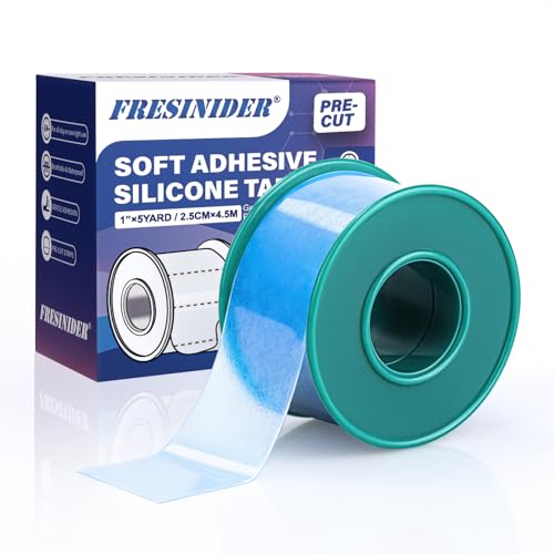 FRESINIDER Silicone Medical Tape – 1" x 5 Yard Blue 1 Roll, Pre-Cut, Waterproof &amp; Repositionable, Pain-Free Removal, Hypoallergenic Adhesive for Sensitive Skin, Wound Care &amp; First Aid Use
