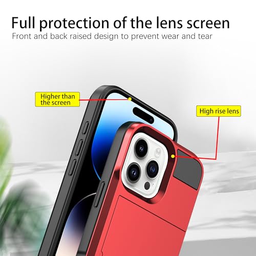 Coque iPhone 14 Pro rouge protège l'écran cassé avec porte-carte antichoc