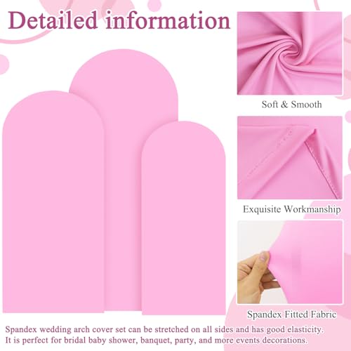 Image of FOTSHARER Arch Backdrop Cover Set of 3 Pink Wedding Arch Cover 4FT 5FT 6FT 2 Sided Spandex Arch Stand Covers Chiara Arched Covers Balloon Arch Covers Stretchy Backdrop for Wedding Banquet Decorations