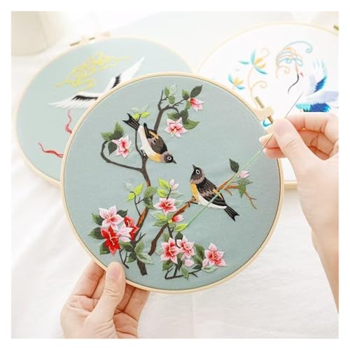Broderie oiseau fleur kit complet point de croix estampé avec cerceau - 6