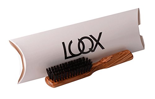 luqx Cabello Cepillo Especial Pocket Brush: Bolsa Cepillo de cerdas de jabalí Reineru00a0u0096u00a0Muy Ligerou00a0u0096u00a05u00a0filas de madera de olivo
