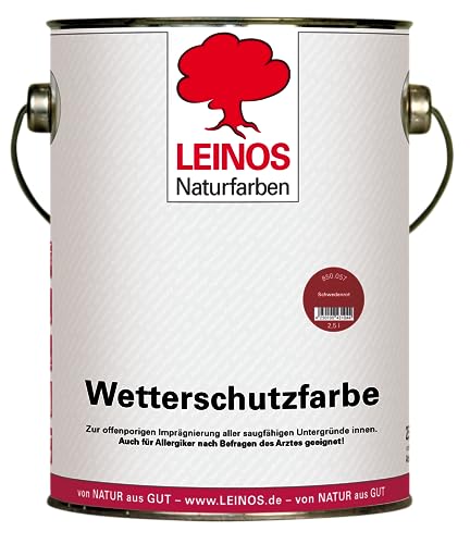 LEINOS Wetterschutzfarbe 2,5 l | Schwedenrot Holzlasur für Holzfassaden Fenster Gartenhäuser | wetterbeständige Deckfarbe, effektive Versiegelung, langanhaltender Schutz auf Ölbasis im Außenbereich