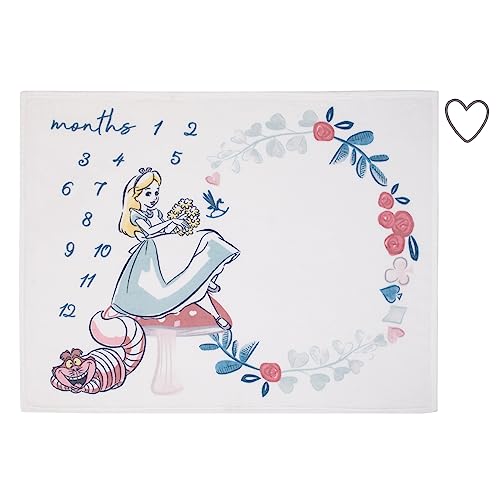Image of Disney Alice in Wonderland White, Pink, and Blue Cheshire Cat Super Soft Photo Op Milestone Baby Blanket