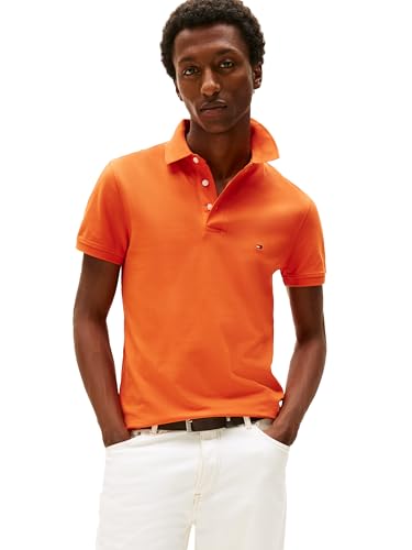 Image of Tommy Hilfiger Men's Short Sleeve Polo Shirts in Slim Fit with Stretch and Organic Pique Cotton