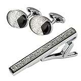 Graue Manschettenknöpfe und Krawattennadel im Set Französische Manschettenknöpfe mit Kragenclip for Herren Knöpfe für Nähen von Handarbeiten (Color : A, Size : One Size)