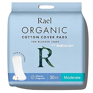 Rael Incontinence Pads for Women, Organic Cotton Cover, Postpartum Essential, Heavy Absorbency, Bladder Control, 4-Layer Core with Leak Guard Technology, Long Length (Moderate, 30 Count)