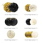 NICROLANDEE Black Gold Party Decorations,12PCS Paper Lantern Tissue Pom Poms Black and Gold Hanging Backdrop Decor for 2026 Graduation New Year Birthday Christmas Party Supplies - Image 2