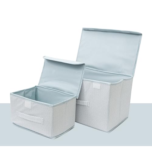Image of STORE MORE Non Woven Big and Small Storage Box Wardrobe Closet Organizer Foldable Stackable Rectangular Basket /Bins with Lid & Handle (Grey, Set of 2)