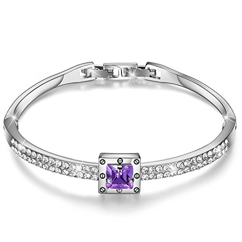 Fasion Jewelry Spiritual Guidance Bangle Bracelets For Women 18K Gold Plating Adjustable Bracelets with Crystal for Wife Girlfriend or Mothers, White Gold Purple