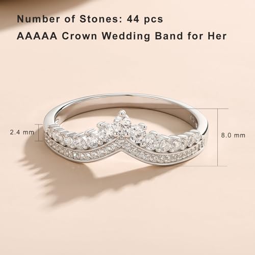 Newshe Jewellery Crown Wedding Bands for Women Cubic Zirconia Stackable Eternity Rings 925 Sterling Silver Engagement Ring Anniversary Size 5-102