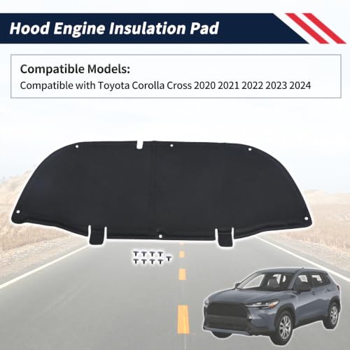 Promrmr Front Hood Engine Sound Heat Insulation Cotton Pad w/ Nine Screws Fit for Toyota Corolla Cross 2020-2024 Noise Deadening Mat│Hood Liner Shield│Fireproof Rug│Soundproofing Cover Accessories by Promrmr - Used condition - Image 2