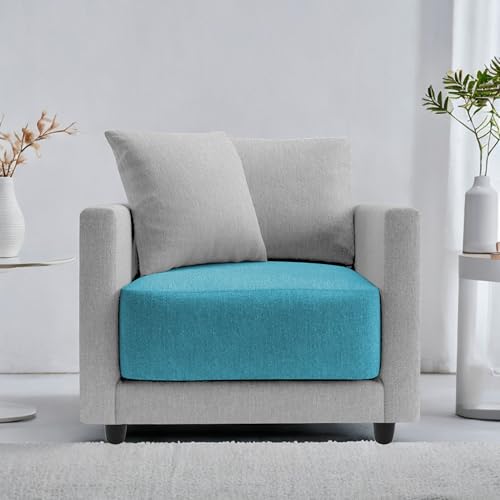 Image of Casaliving Dominic 1 Seater Sofa Set for Living Room (Turquise Grey Fabric) Premium Fabric Sofa