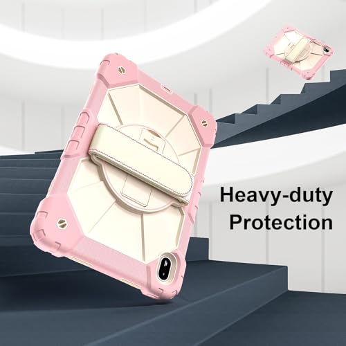 Coque Huawei MatePad SE 11 2024 silicone antichoc avec support rotatif et bandoulière or rose - 7