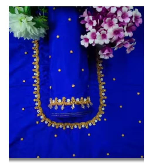 Maggam Zari Hand Work Blouse Piece for Women - 1 Metre Unstitched Embroidered Blouse Fabric-image-0