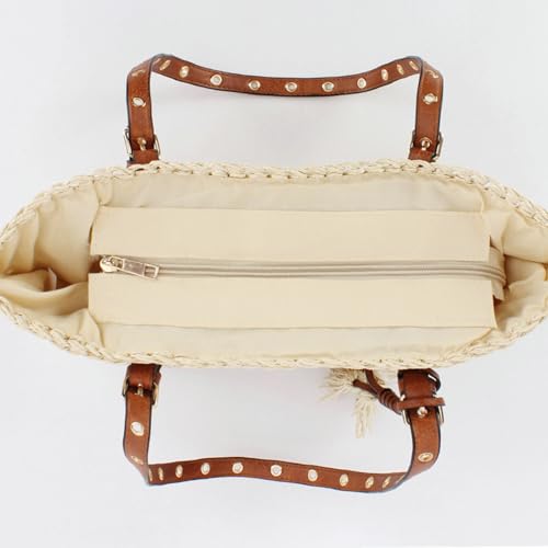 2025 Summer Straw Tassel Crochet Shoulder Bag Women Adjustable Strap Zip Casual Tote4