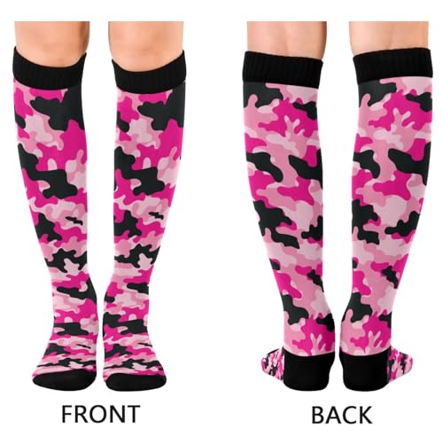 Military Pink Camouflage Women's Compression Socks Black White Camo Print Athletic Tube Sock Unisex Casual Knee High Socks Outdoor Sport Socks For Running Hiking Travel2