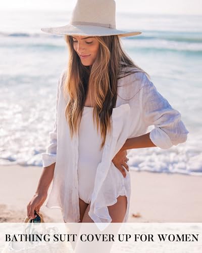 Image of CoCozy Bathing Suit Cover Ups for Women, Long Sleeve Swimwear Button Down Shirt Dress Swimsuit Bikini Beach Cover Up 2026