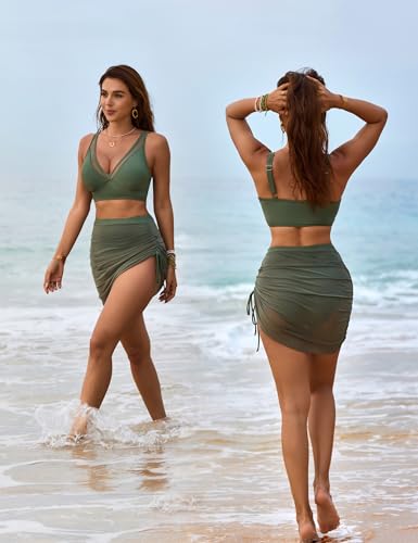 Image of Blooming Jelly Womens Swim Skirt High Waisted Bikini Sets Tummy Control Swimsuits Mesh Sarong Wraps Bathing Suits