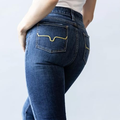 Kimes Ranch Women's Sarah Casual Durable Western High Rise Waist & Slim Bootcut Dark Wash Blue Tri-Blend Denim Jeans3