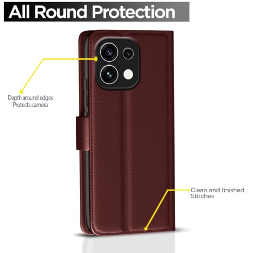 Image of Pikkme Flip Cover for Oppo Reno 16c 5G Leather Finish | Inside TPU with Card Pockets | Wallet Stand and Shock Proof | Complete Protection Flip Case (Brown)