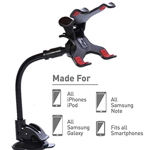 Soporte para teléfono de coche, soporte para parabrisas sin pegamento con fuerte succión, brazo largo y abrazadera en forma de X para fundas de teléfono gruesas/irregulares