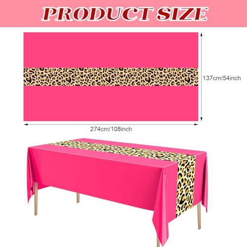 Image of Buryeah Leopard Print Tablecloth 54 x 108'' Leopard Plastic Table Cover Disposable Safari Animal Cheetah Print Party Decorations for Baby Shower Wedding Birthday Party Favors(Hot Pink,6 Pcs)