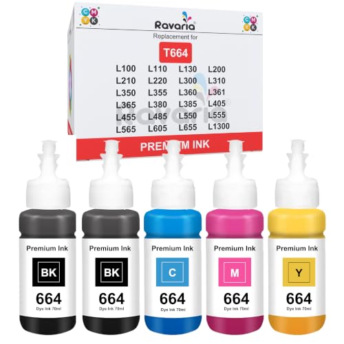 Image of T664 / 664 Compatible Ink for Epson L100, L110, L130, L200, L210, L220, L300, L310, L350, L355, L360 L361, L365, L380, L385, L405, L455, L485, L550, L565 Printer (T664 Ink Set + 1 Black Extra)