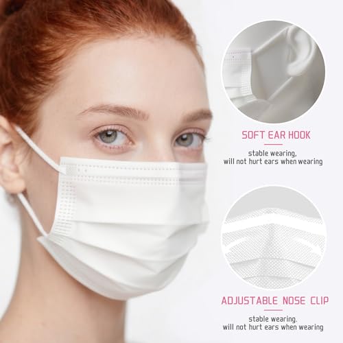 Image of NNPCBT White Disposable Face Masks 100 Pack,3-Ply Breathable Mask For Adults,Great For Outdoors,Home, Office, School