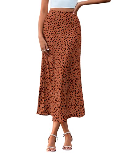 Image of BTFBM Satin Skirts for Women Trendy 2026 Summer Fall | High Waisted A-Line Leopard Print,Floral Print, Business Casual,Cocktail,Wedding Guest,Long Silk Midi Skirt