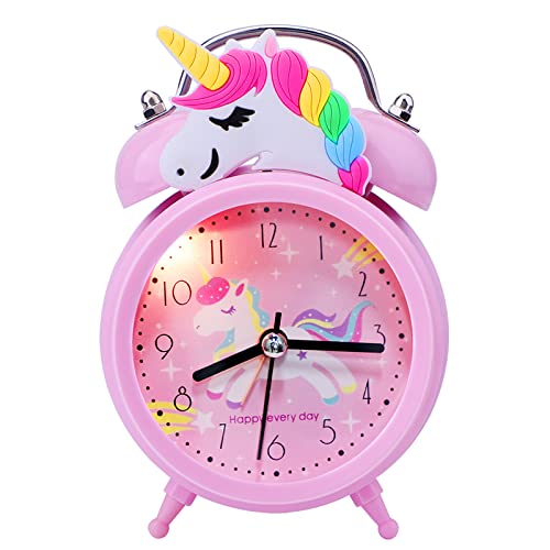 QearFun Unicorn Alarm Clock for Girls Kids Cute Bedroom Decoration Non Ticking Silent Second Hand w/Backlight Super Loud Twin Bell for Kids Toddlers Unicorn Gifts 1