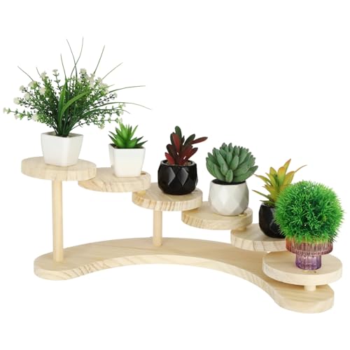 6-Tier Wooden Desk Plant Stand, Tabletop Plant Shelf with Multi-Level