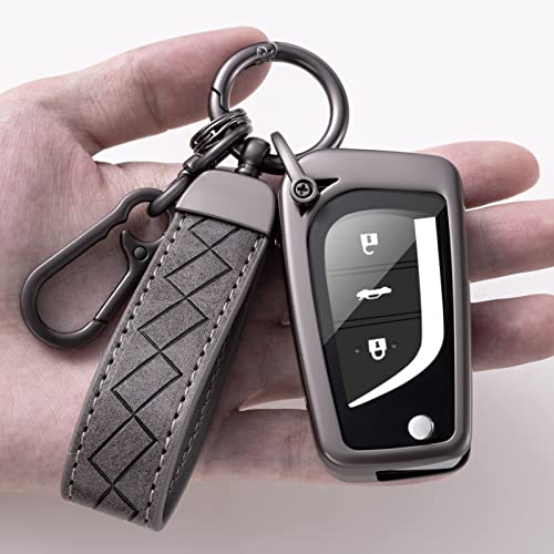 Metal Key Fob Cover With Toyota Keyring Replacement For Fortuner Tundra Camry Rav4 Highlander Challenger, Full Protection Car Key Covers Case With Keychains, Car Accessories, Black #TOP3