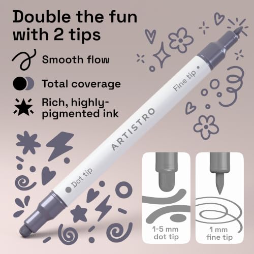 Image of ARTISTRO Grey Tones Dual-Tip Acrylic Paint Marker Pens - Set of 24