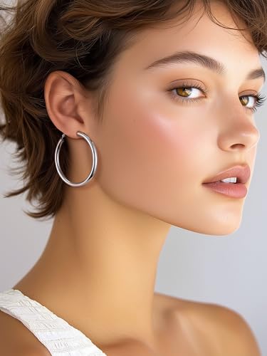 Image of Stainless Steel Chunky Hoop Earrings For Women, Minimalist and Chic, Black /Gold Plated, Round Hoops Earrings Hypoallergenic, Size: 30mm /40mm /60mm /80mm, Come with Box