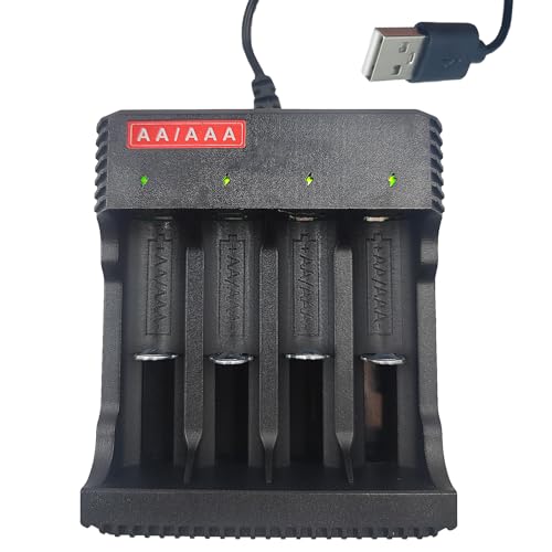 AA AAA Battery Charger 4-Bay | Individual Charger for NiMH NiCD Rechargeable Batteries with USB |Without Battery