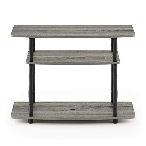 Image of Furinno Turn-N-Tube No Tools 3-Tier Entertainment Center TV Stand for TV up to 32 Inch, Plastic Classic Tubes, French Oak Grey /Black