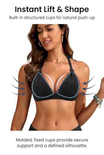 Image of Yonique Women Two Piece Bathing Suits Push Up Bikini Set Halter Swimsuit Vintage Swimwear