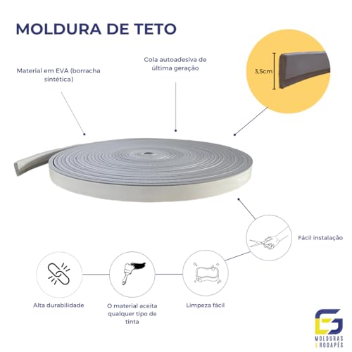 Moldura Roda Teto Eva Autocolante E23 3,5cmx1cm 5 Metros (Cinza)
